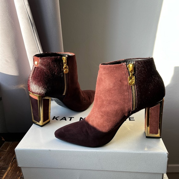 Kat Maconie Stella Boots - Burgundy suede + pony hair and gold - Picture 2 of 7